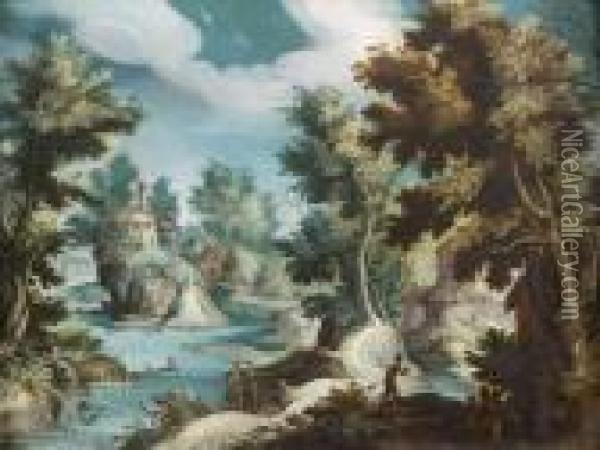 Paysage A La Riviere Et A L'eglise Oil Painting - Gillis van Coninxloo