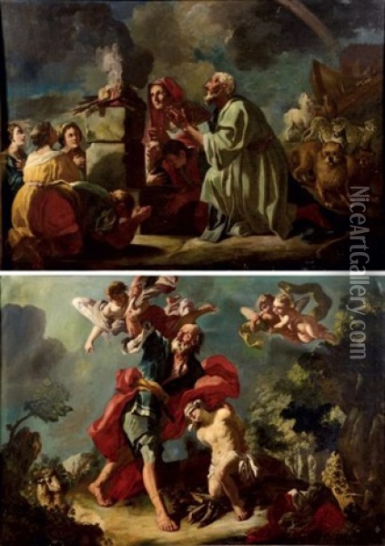 Le Sacrifice D'isaac (+ Le Sacrifice De Noe; Pair) Oil Painting - Lorenzo De Caro