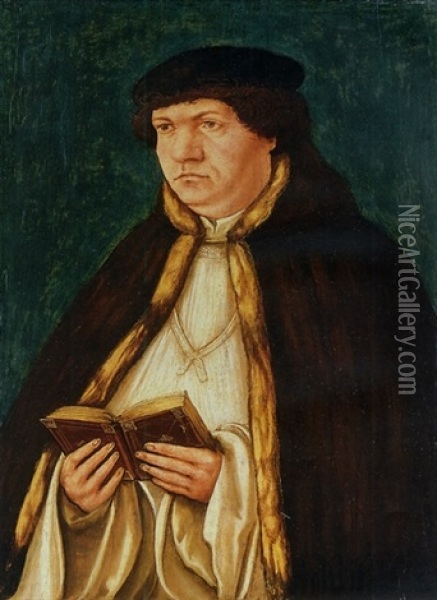 Portrait Of A Cleric Holding A Book Oil Painting - Albrecht Altdorfer
