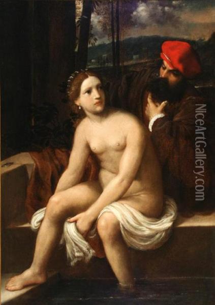 Susanna And The Elders Oil Painting - Girolamo Da Treviso