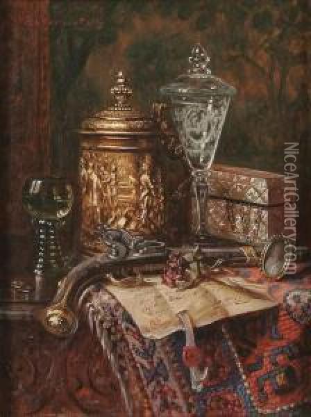 A Still Life With Tankard, Pistol And Other Objects Oil Painting - Ernst Czernotzky