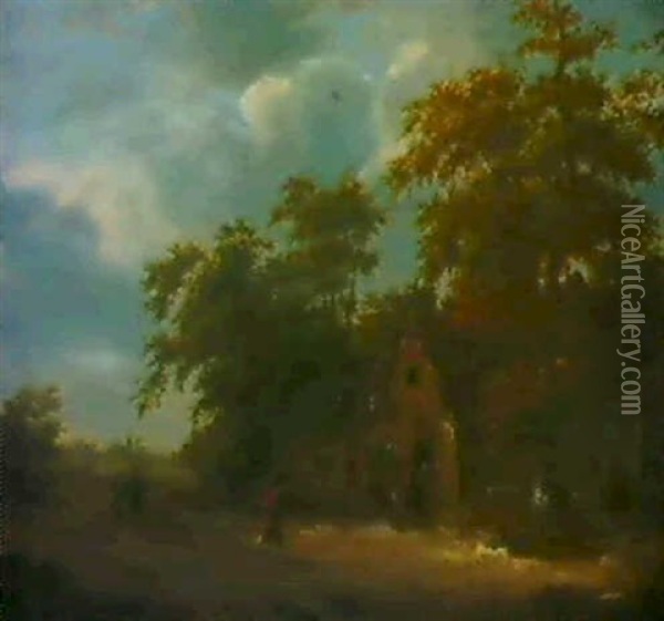 Ein Wirtshaus Am Waldrand Mit Reisenden. Oil Painting - Cornelis Gerritsz Decker