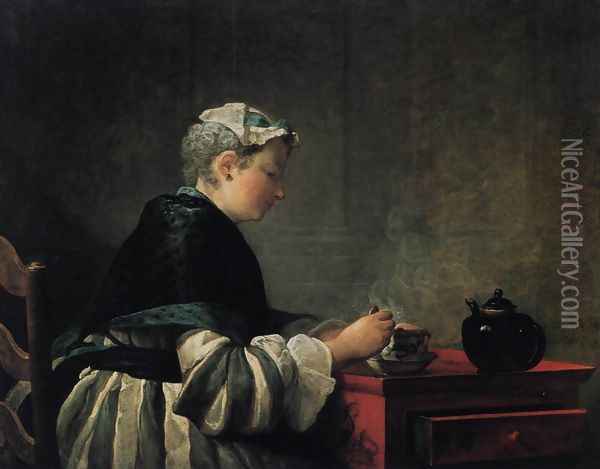 Woman Taking Tea 1735 Oil Painting - Jean-Baptiste-Simeon Chardin
