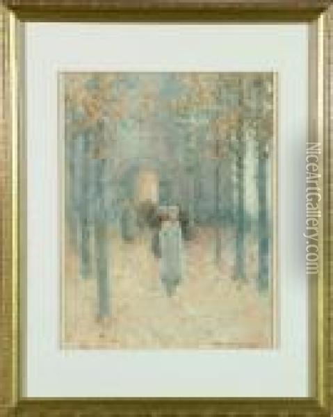 An Autumnal Procession Leaving Church Oil Painting - Victor Noble Rainbird