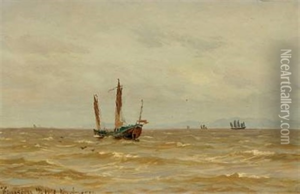 View Of The Chinese Sea With Sailing Boats Oil Painting - Vilhelm Karl Ferdinand Arnesen