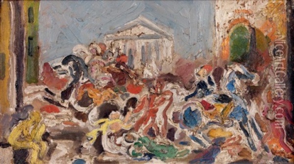 Cavaliers Devant Le Pantheon Oil Painting - Charles Dufresne