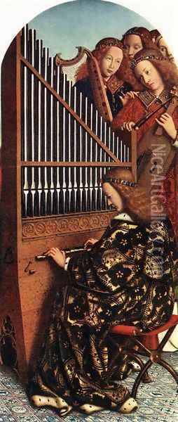 The Ghent Altarpiece, Angels Playing Music Oil Painting - Jan Van Eyck