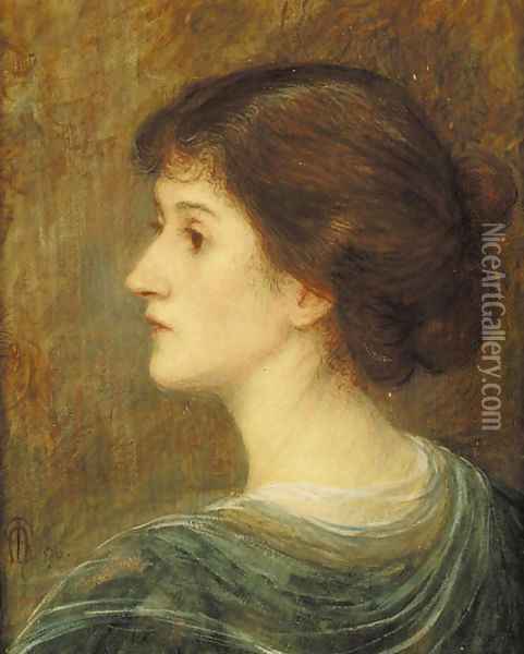 Portrait of Mrs W. St Clair Baddeley, bust-length, in a green dress Oil Painting - Maria Euphrosyne Spartali, later Stillman