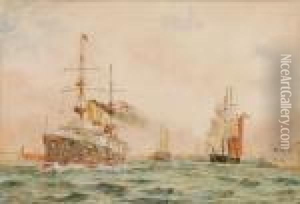 Leaving Portsmouth Oil Painting - William Lionel Wyllie