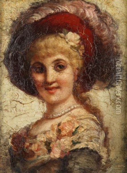 Portrait D'une Dame Au Chapeau De Plumes Oil Painting - Leon Herbo