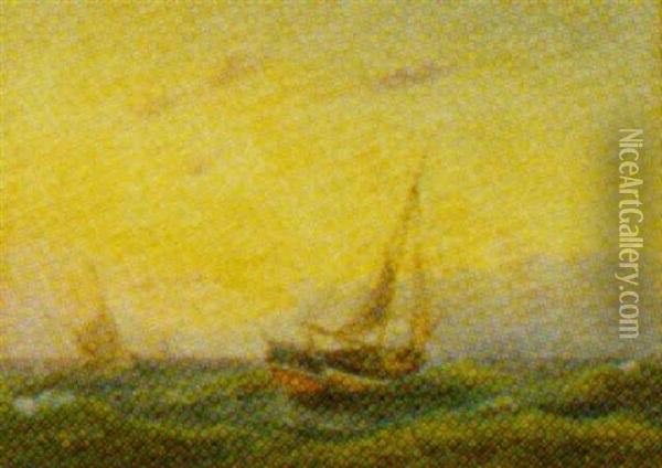 Marine Med Sejlskibe I Sundet Oil Painting - Carl Julius Emil Olsen