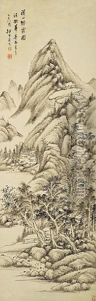 Cloudy Mountain Oil Painting - Xi Gang