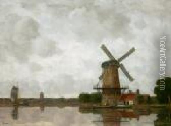 Flusslandschaft Mit Einer Windmuhle Oil Painting - Gilbert Von Canal