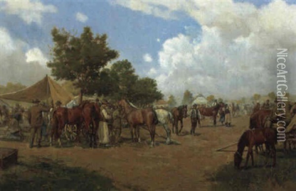 Pferdemarkt Oil Painting - Hermann Reisz