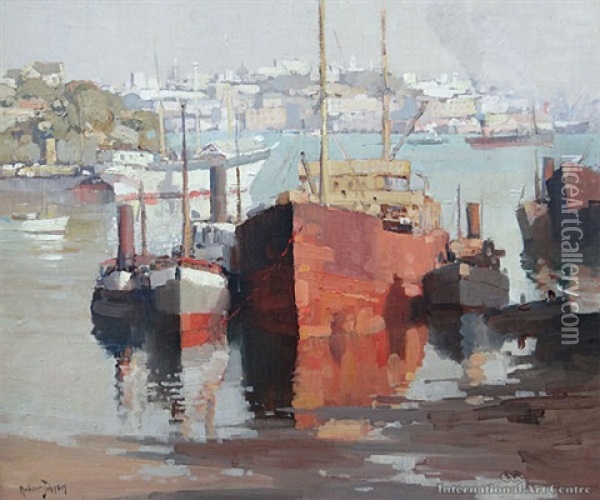 Old Boats, Berry's Bay Oil Painting - Robert Johnson