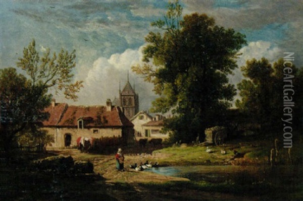 Landscape With Church Oil Painting - Jean Baptiste Kindermans