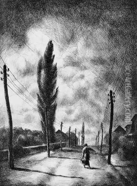 Country Road c. 1928 Oil Painting - Karoly Patko