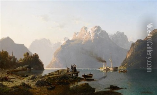 Abschied Vom Fjord Oil Painting - Johannes Bartholomaeus Duntze