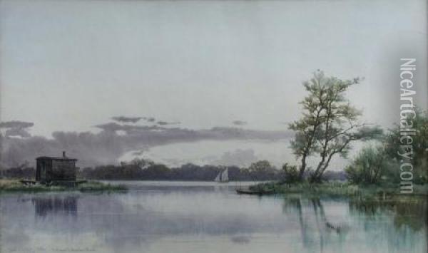 Entrance To Wroxham Broad Oil Painting - Edward Henry Fahey