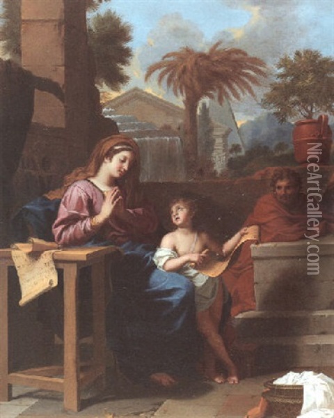 Die Heilige Familie In Agypten Oil Painting - Charles Le Brun