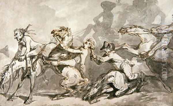 Horsemen Colliding, c.1785-90 Oil Painting - Thomas Rowlandson