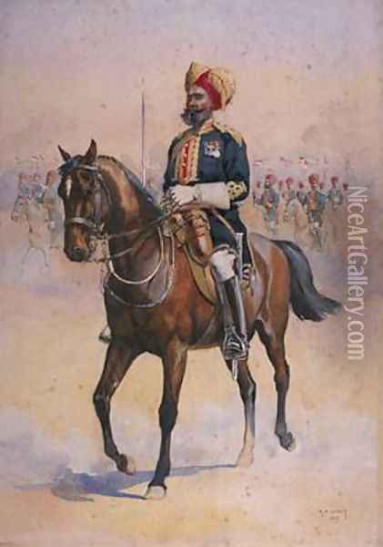 Soldier of the 14th Murrays Jat Lancers Risaldar-Major Oil Painting - Alfred Crowdy Lovett
