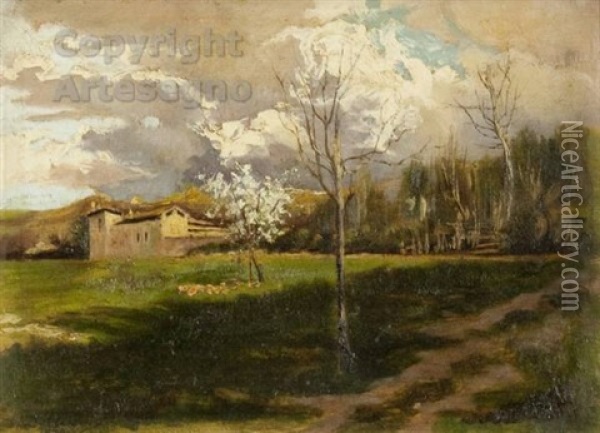 Casolare Alpino Oil Painting - Lorenzo Delleani