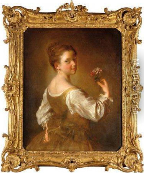 Portrait De Jeune Fille Avec Des Fleurs Oil Painting - Jean-Alexis Grimou
