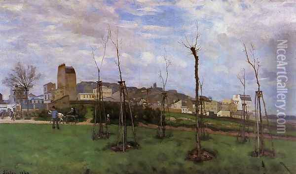 View of Montmartre from the Cite des Fleurs, Les Batignolles, 1869 Oil Painting - Alfred Sisley