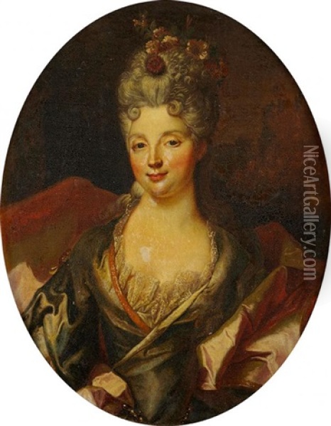Portrait De Jeune Femme, Les Cheveux Ornes De Fleurs Oil Painting - Nicolas de Largilliere