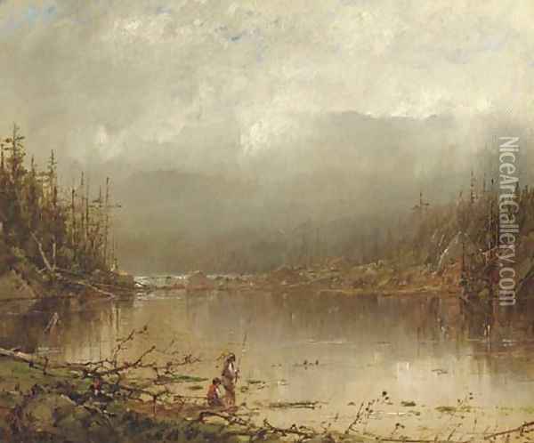 Fishing Along the River Oil Painting - William Louis Sonntag