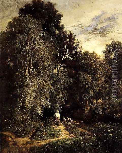 Path In A Small Wood Oil Painting - Constant Troyon