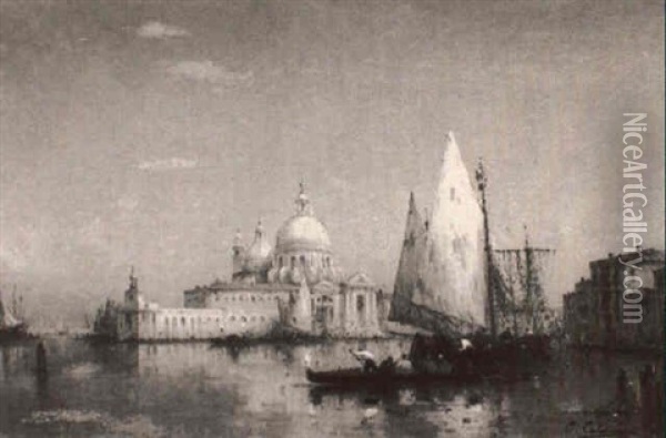 The Grand Canal With Santa Maria Della Salute In The        Background Oil Painting - Charles Clement Calderon