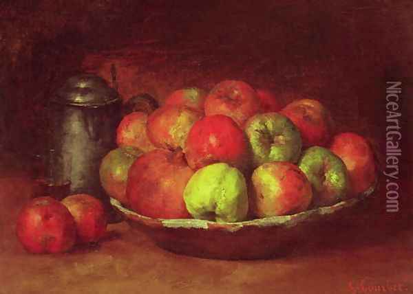 Still Life with Apples and a Pomegranate, 1871-72 Oil Painting - Gustave Courbet