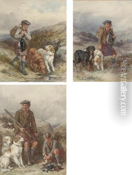 A Rough Shoot; Grouse For The Bag; And Returning Home Oil Painting - James Jnr Hardy