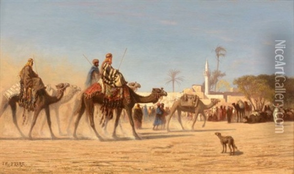 L'arrivee De La Caravane Oil Painting - Charles Theodore (Frere Bey) Frere
