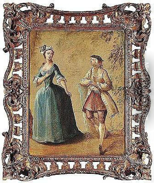 An Elegant Lady And Gentleman Oil Painting - Marcellus, Laroon Sr.