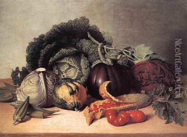 Still Life- Balsam Apples and Vegetables 1820s Oil Painting - James Peale