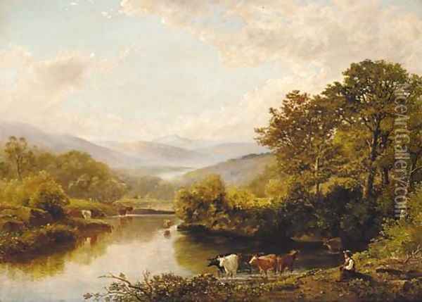 On the banks of the Teign, near Newton, Devon Oil Painting - William Williams Of Plymouth