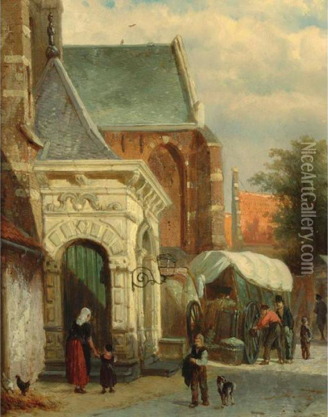 A View Of The South Entrance Of The St. Pancras Church, Enkhuizen Oil Painting - Cornelis Springer