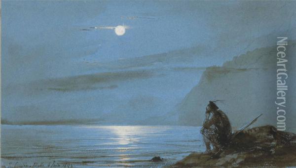 Soldat Ecossais Meditant Au Bord De L'eau Au Clair De Lune Oil Painting - Theodore Gudin