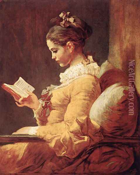 A Young Girl Reading c. 1776 Oil Painting - Jean-Honore Fragonard