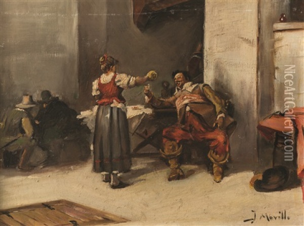 Mosqueteros En La Taberna Oil Painting - Jose Morillo Ferradas