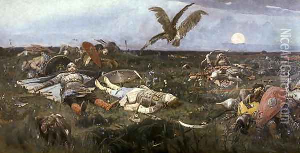 After the Battle between Prince Igor Svyatoslavich of Kiev and the Polovtsy, 1880 Oil Painting - Viktor Vasnetsov