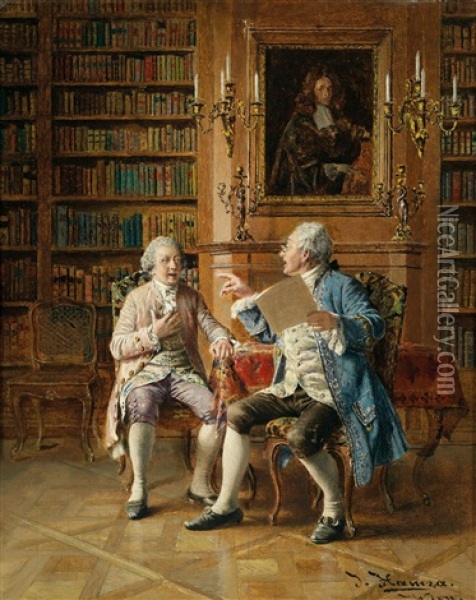 Disput In Der Bibliothek Oil Painting - Johann Hamza