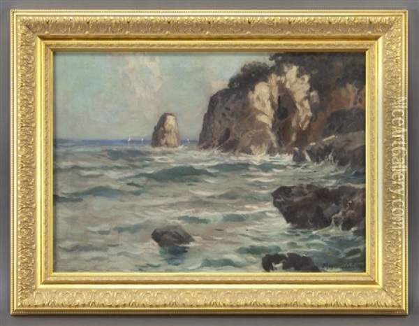 View Of A Rocky Coastline Oil Painting - Julien Gustave Gagliardini