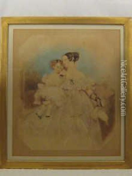 Mrs. Henry Bathurst And Son Oil Painting - Alfred-Edward Chalon