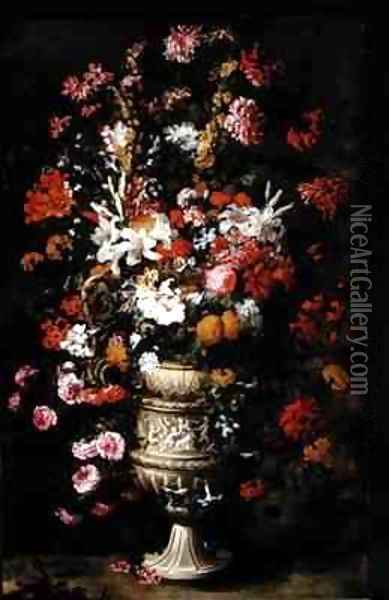 Flowers in a Figured Vase Oil Painting - Jan Peeter Brueghel