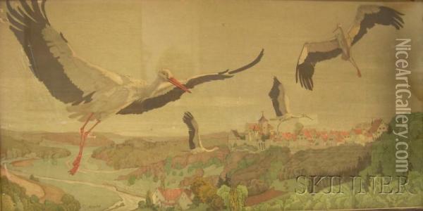 Storks Oil Painting - Georg Lebrecht