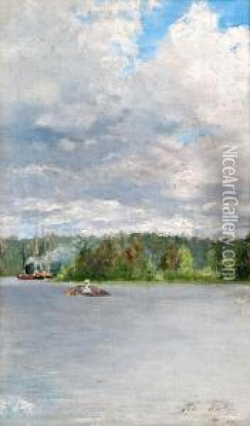 Steamship In The Archipelago Oil Painting - Woldemar Toppelius